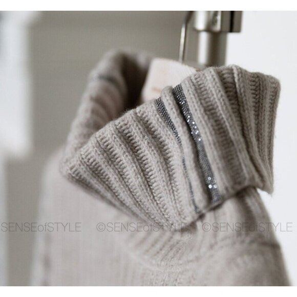 Brunello Cucinelli Women's Cashmere Sweater Monili Trim Beige Size XXS